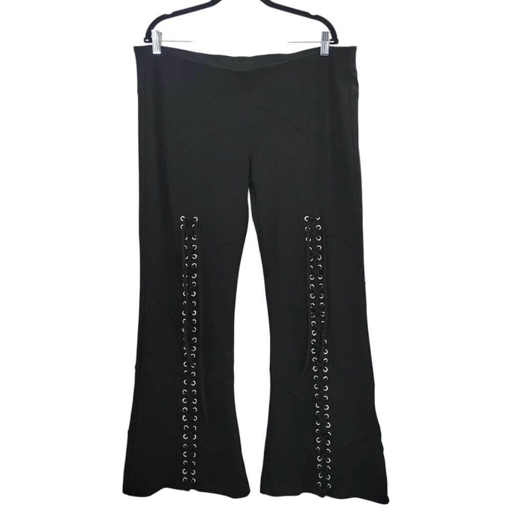 Tunnel Vision 2XL Lace Up Flare Pants Black Patchwork Rave Goth Cotton Stretch